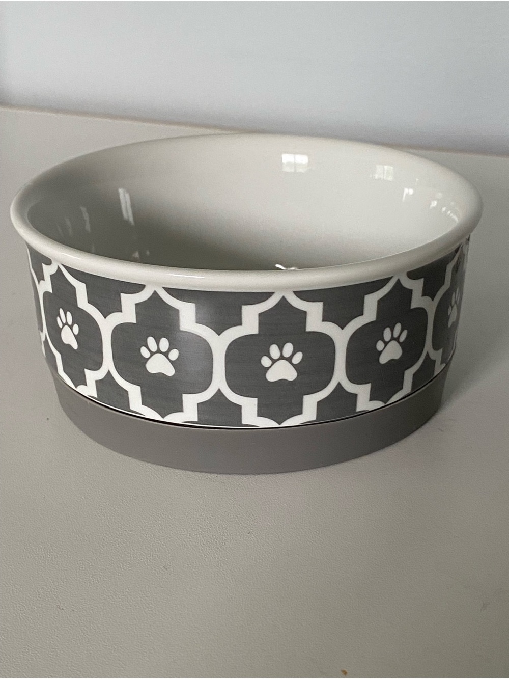 Bone Dry Pet Feeder Small Bowl Non Skid Gray White Paw Lattice 4.25” Cat Dog